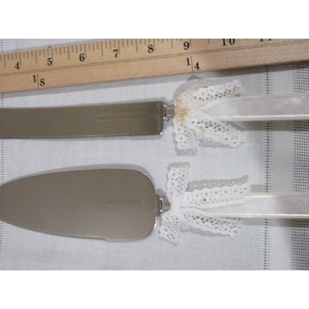 Bridal Knife Cake Cutting Set Loves Remembrance Stainless Steel Pearlized
